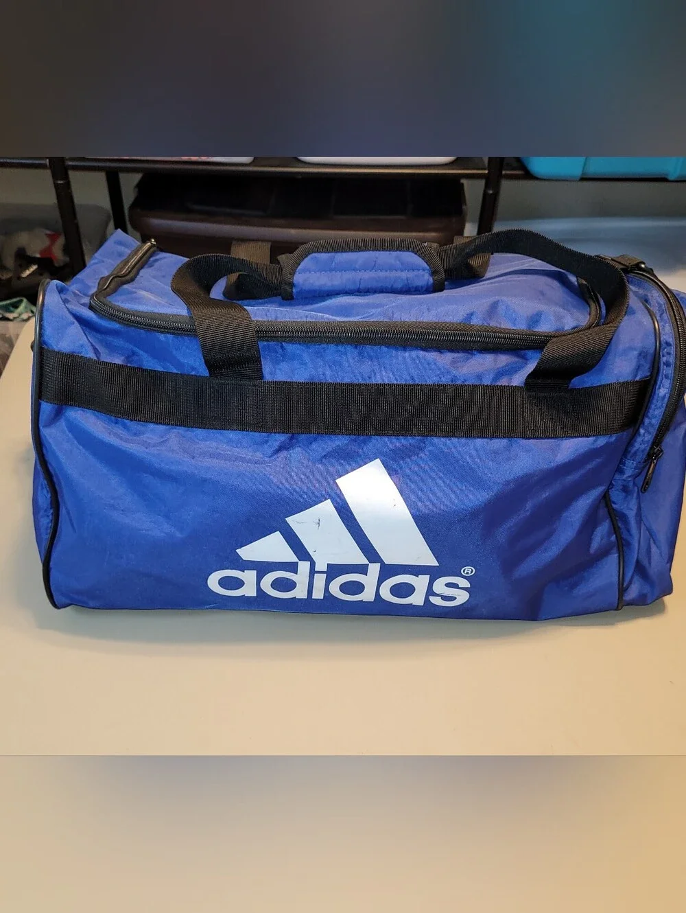 adidas Royal Blue Duffel Bag with White Logo And Cubs Logo.   20 X 12 X 10